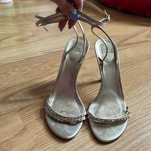 Stuart Weitzman Swarovski gold high heel sandal